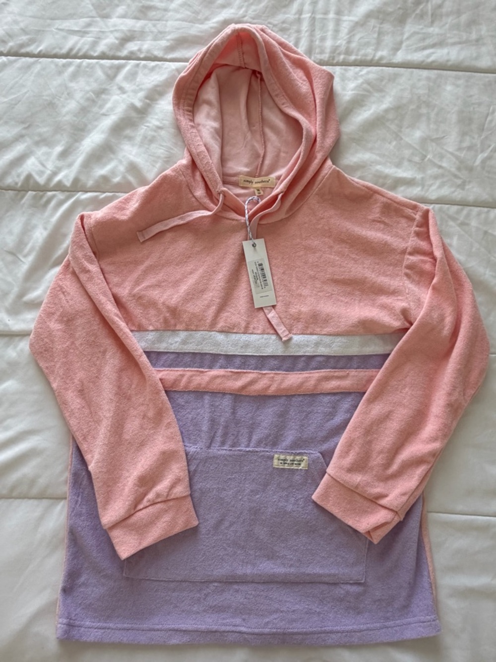 Simply Southern Pink and Lavender Hooded Terry Pullover